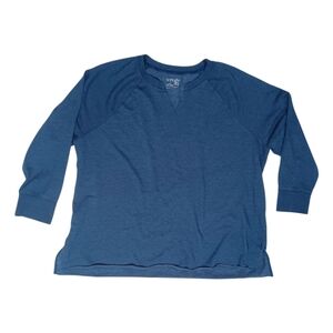 Terra & Sky Relaxed French Terry Sweatshirt Plus 2X Casual Blue Hi-Low Raw Hem